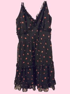 Liberty Love Black Dress with Red Strawberry Print